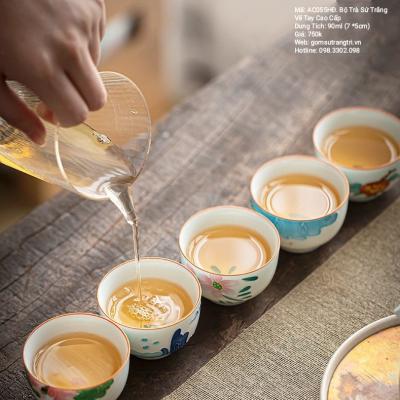 BỘ TRÀ SỨ TRẮNG VẼ TAY CAO CẤP